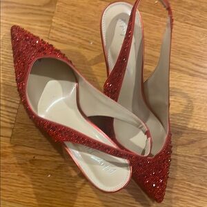 Elegant Red Glitter Slingback Heels Betsy Johnson!